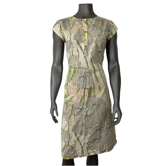 Porrdige Dresses & Skirts - Porridge‎ Dress Womens 2 Floral Button Down Crew Neck Neutral Modest Cap Sleeve